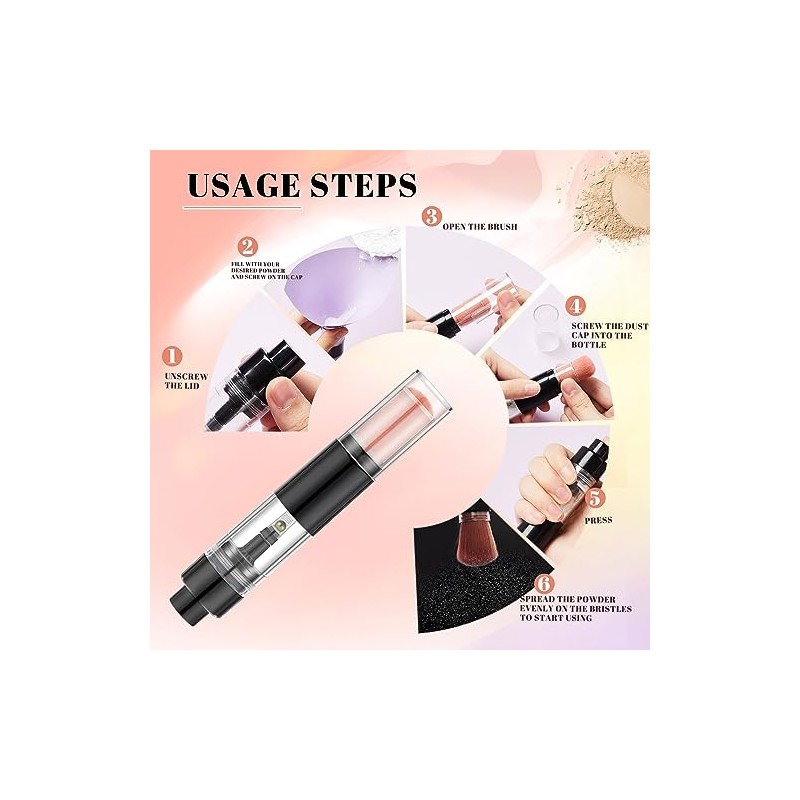 Tioncy Brochas Polvos Compacta Recargables Cepillo Aplicador Viaje Reutilizable Frasco