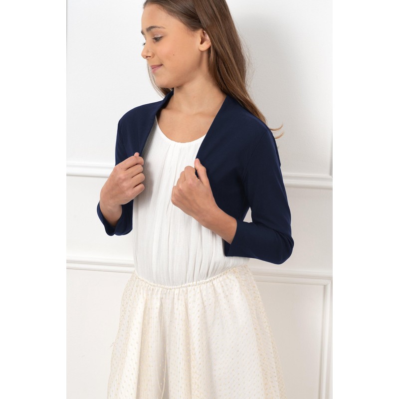 Bolerose Girls 3/4 Sleeve Kids Formal Bolero Shrug, midnight blue