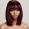 QTIKER Stylish Burgundy Bob Wig with Bang Layered Human Hair