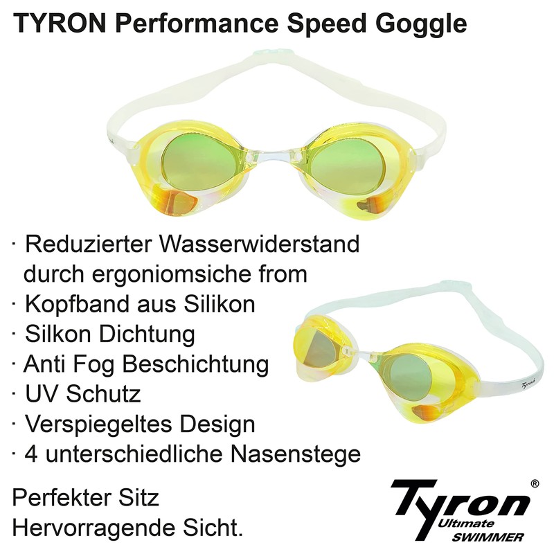 Tyron Performance Speed Goggle (Yellow Mirrored), Swimming Goggles | Training