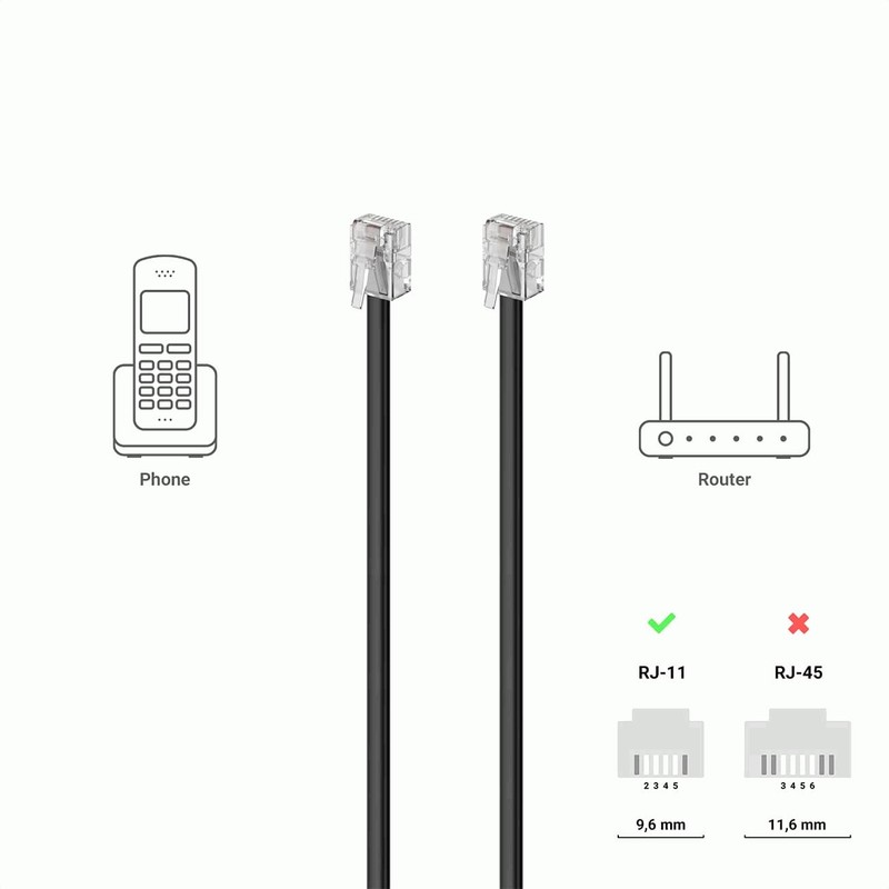 TECHZOCO Telephone Cable, RJ11, ADSL Telephone Cable, Modular Cable 6P4C,