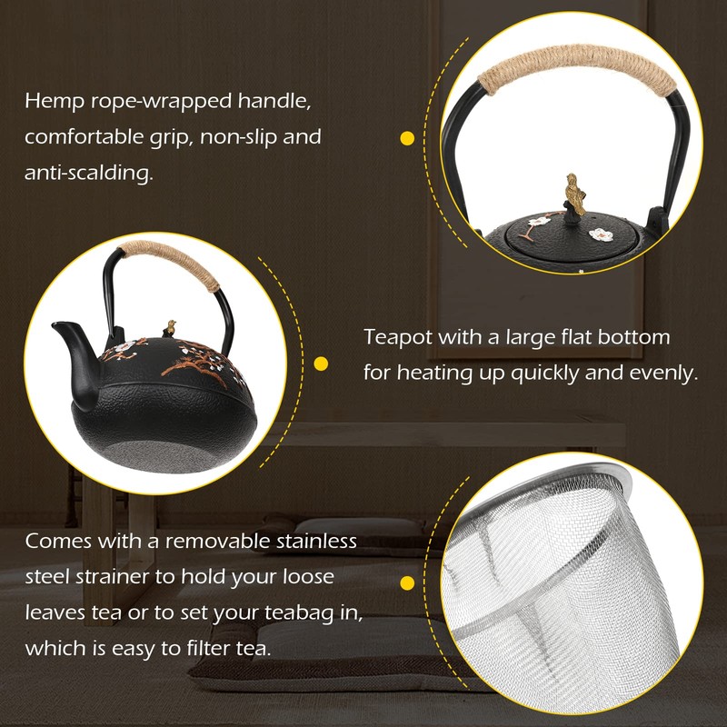 Dyna-Living Cast Iron Teapot Japanese Tea Kettle Set 1200ml/40.6oz Japanese