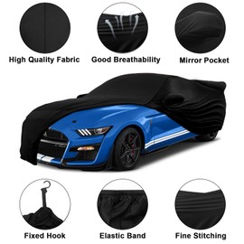 Indoor Car Cover Replace for 1994-2025 Ford Mustang, Luxurious Stretch Satin Ultimate Black Indoor Car Cover for Dust-Proof, Underground Garage, Car Show