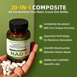 NAD+ Supplement for Women with Resveratrol , 20-in-1 NAD Plus Supplement Boost