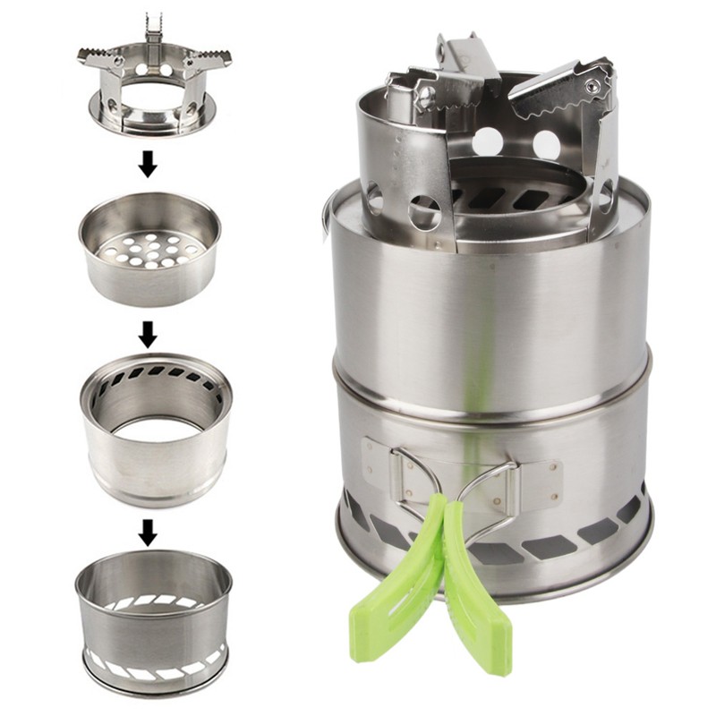 Outdoor Camping Equipment Windproof Wood Stove Cooking Stainless Steel Movable