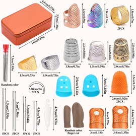 Mnuizu Sewing Thimble Set with Storage Box - Includes Sewing Big Eye Needle, Finger Protector & Adjustable Finger Guard - Quality Metal Copper Thimble - Ideal Sewing Tools for DIY Projects