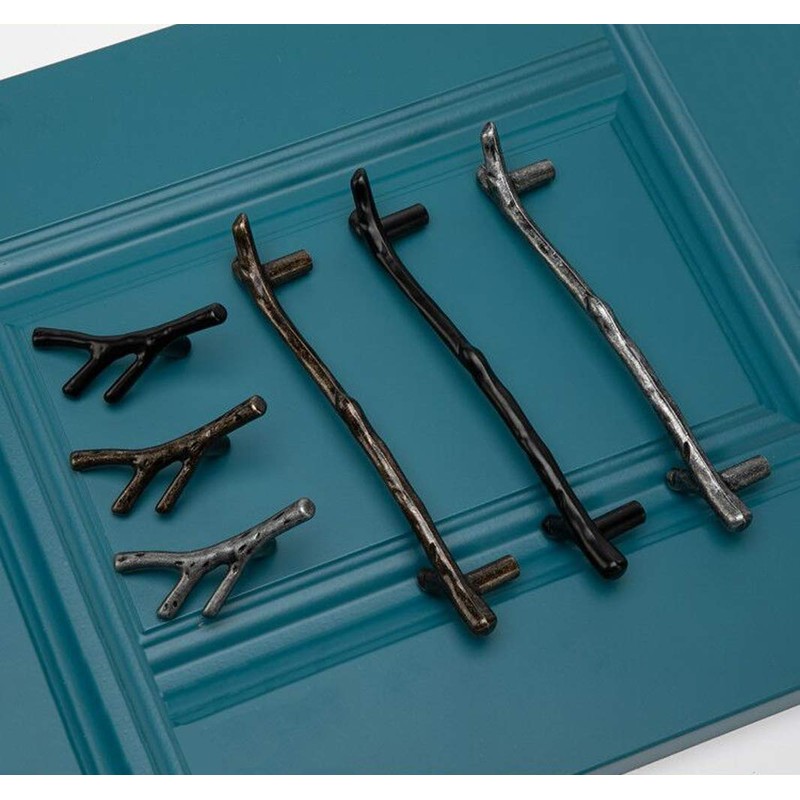 2 Pack Black Twig Knobs Branch Zinc Alloy Decorative Cabinet
