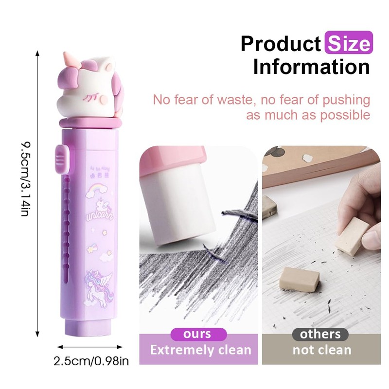 SGERUFZ 1 x retractable unicorn eraser for children, stationery for