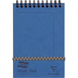 Clairefontaine - Ref 3118Z - Europa Midi Wirebound Pad (200 Pages) - 10.2 x 15.2cm in Size, 90gsm Brushed Vellum, Lined Rulings, Premium Pressboard Cover - Blue