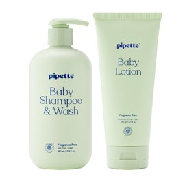 Pipette Fragrance Free Wash and Lotion Duo, Pack of 2, Fragrance Free Baby Shampoo and Body Wash, Unscented Lotion for Newborns, Sensitive Skin, and Kids, Tear-Free Bath Time, Hypoallergenic