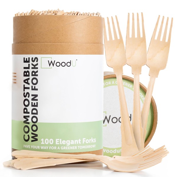 Disposable Wooden Forks 7.75" 100 pcs - Compostable Forks - Wooden Utensils Alternative to Plastic Fork
