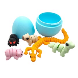 3D Printed Articulating Animals & Dragon Collection: 4 Mini Figures & 1 Dragon in Colorful Egg – 11 Sets to Collect! (Light Blue)