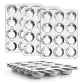 E-far Stainless Steel Muffin Pan Set of 6, 12 Cups Cupcake Pans Tins for Baking, Non-Toxic Metal Muffin Tray Molds for Small Mini Cupcake, Heavy Duty & Regular Size, Rust Free & Dishwasher Safe