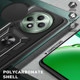 carinacoco Case for Oppo Reno 12 F 5G/Reno 12 FS 5G with 3 Pack Screen Protector, with Slide Camera Cover And Finger Ring Stand, Soft TPU+Hard PC Anti-Scratch Shockproof Armour Bumper Cover, Green