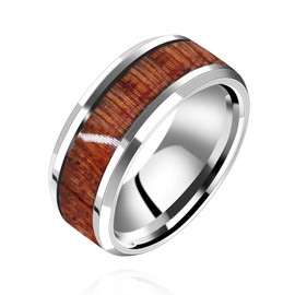 Uloveido Couples Stainless Steel Wedding Band Wood Inlay Engagement Rings for Women Y1539 (Steel, Size P1/2)