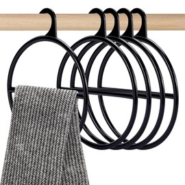 AHANDMAKER Pack of 10 Black Hangers, Round Hanger, Tie, Space-Saving, Plastic, for Hanging Scarves, Home Scarves, Headscarves, Sorting, Storage, 3.86 Inches