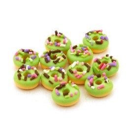 MyTinyWorld 7 x Dolls House Miniature Sprinkle Topped Lime Green Iced Donuts