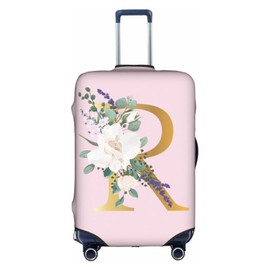 Flower Lette R Pink Luggage Cover Elastic Washable Stretch Suitcase Protector Anti-Scratch Travel Suitcase Cover for Kid and Adult M (22-24 inch suitcase)