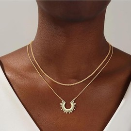 IQIC Sun Moon Necklace for Women Gold Cubic Zirconia Sun Moon Pendant Necklace Dainty Rhinestone Crescent Adjustable Gemstone Sunflower Necklace Fashion Jewelry Accessories (sun)