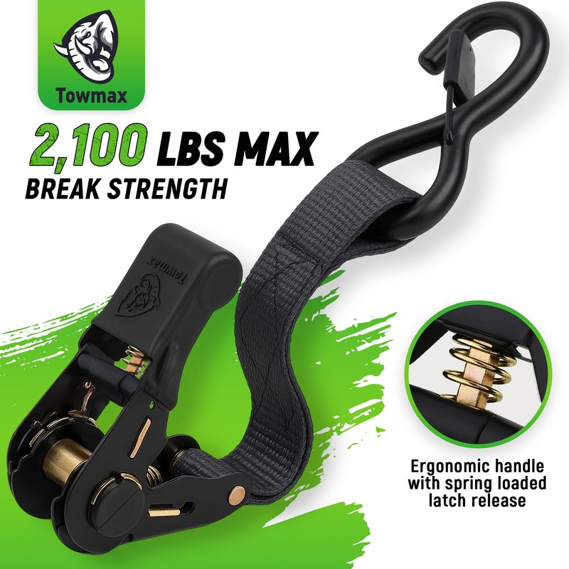 Towmax Ratchet Tie Down Straps (4 Pack) - Motorcycle Strap