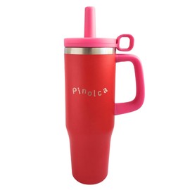Pinolca 40oz Stainless Steel, Vacuum Insulated, 100% Leakproof Tumbler with Lid and Handle, for Coffee, Tea, Latte, ice water, and other beverages (Red/Pink), P_IT_402, Crimson Bloom