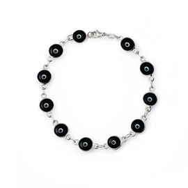 Savlano 925 Sterling Silver Glass Bead Evil Eye Bracelet - 7" inch Evil Eye Bracelet for Women Comes with Gift Box (BLK)