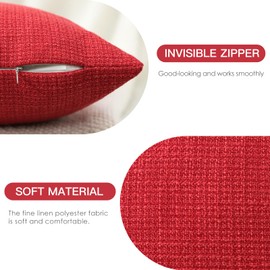 OTOSTAR Pack of 2 Throw Pillow Covers 18x18 Inch Linen Red Pillowcases Christmas Decorative Solid Pillow Covers 45x45 cm Square Cushion Case for Home Decor Sofa Couch Bed (Red)