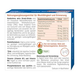 Dr B?hm Dr. B?hm Ged?chtnis aktiv Direkt-Sticks: Fr Merkf?higkeit, Erinnerung und geistige Leistungsf?higkeit mit Curcuma-Extrakt, B-Vitaminen, Zink und Lecithin-Komplex, 20 Sticks
