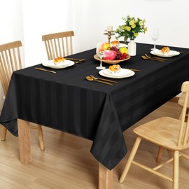 DWCN Rectangle Tablecloth - Waterproof,Spillproof Anti-Shrink Soft Striped Table Cover for Kitchen Dining, Party, Picnic, 54 x 80 Inch, Black