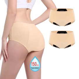 Incontinence Underwear for Women 150ml High Absorbent Leak Proof Underwear for Women Washable Women's Incontinence Panties for Incontinence Postpartum Bladder Leak 2 Pack Beige M