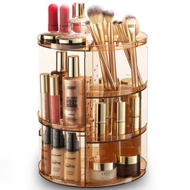 360 Rotating Makeup Organizer - Adjustable Shelf Height and Fully Rotatable - The Perfect Round Spinning Cosmetic Organizer for Bedroom Dresser or Vanity Countertop Storage (Brown)