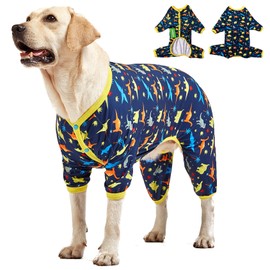 LovinPet Big Dog Pajamas for Large Dogs/Prehistoric Adventure Dinosaur Navy Print/Lightweight Stretchy Knit Pullover Dog Clothes/Large Dog Onesie, Pet Pajamas for Dogs, Pet PJ's/XL