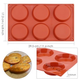 Ocmoiy Silicone Muffin Top Pans/Egg Molds for Baking Non-Stick 3" Round Silicone Mold for Muffins, Eggs, Tarts, Corn Bread, 6 Cavities Whoopie Pie Pan Pack of 2