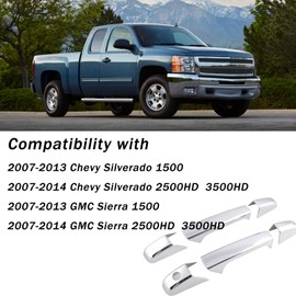 AUCERAMIC Chrome Door Handle Covers Trim Compatible with 2007-2014 Chevy Silverado GMC Sierra 1500 2500HD 3500HD