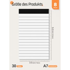Notepad Small A7 Pack of 8 Notepad A7 Lined Mini Writing Pad 30 Sheets per Pad Small Notepads A7 Mini Notepad 80gsm Pockets Notepad Replacement Pads A7 Pad Lined for Office Household
