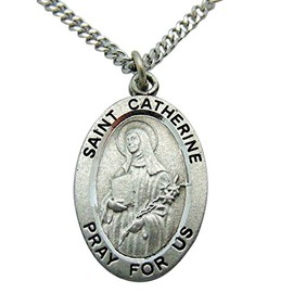 Westman Works St Catherine Solid Pewter Saint Medal 3/4 Inch with Stainless Steel Chain, 3/4 inch, Pewter, Stainless Steel