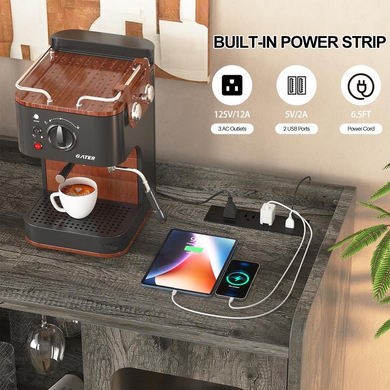 Wine Bar Cabinet with Power Outlet & LED Light Home