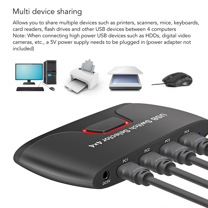 4 Port USB 2.0 Switch Selector 4 Computers Sharing 4