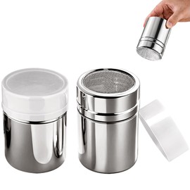 Seiunn Flour Frothing Bottle, Flour Sifter Container, Set of 2, Powder Condiment Containers, 304 Stainless Steel, Rustproof, Durable, For Spices, Flour, Salt, Pepper, Cocoa, Coffee, Sugar, etc