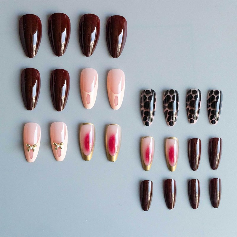 Medium Press on Nails Almond Fake Nails with Leopard Design