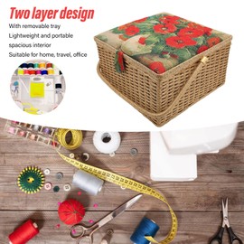 Sewing Basket, Sewing Organizer Box for Sewing Supplies and DIY Crafting Tools Storage, Large Capacity Lightweight Portable Sewing Storage Box with Removable Tray Mending