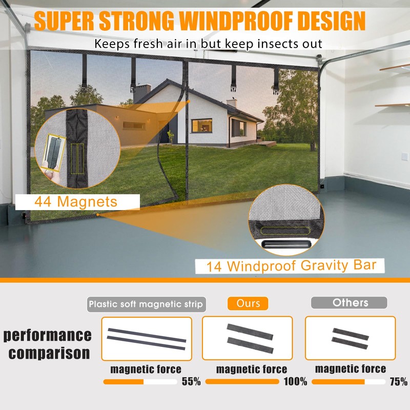 Garage Screen Doors for 1 car garage-12x8FT Fiberglass Durable Heavy