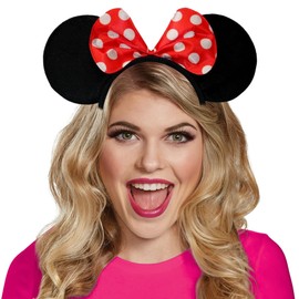 3HA HAHAHA Mouse Ears Headband Adult Minnie Black With Red And White Dot Spotted Bow Fancy Dress Ladies Kids Girls Head Band Costume Party Decoration Gifts Accessories (1 Pc)