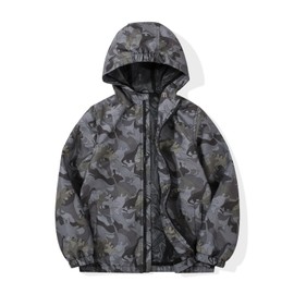 SNOW DREAMS Boys Waterproof Rain Jacket Windbreaker Lightweight Coat Kids Raincoat Outerwear Camo Dinosaur Size 12
