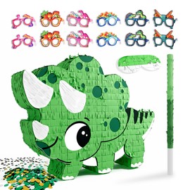 Dinosaur Piñata for Boys,Piñata de Dinosaurio para niños with 12pcs Paper Glasses, Wood Stick, Confetti and Blindfold,Dino Piñata for Birthday Party Decorations（16"*13"*3.5"）