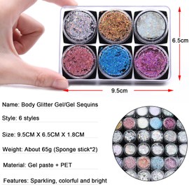 6 Colours Glitter Make Up for Face Body and Hair Body Glitter Sequin for Music Festival Masquerade Party Clubs