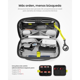 Tomtoc - Organizador electrónico, bolsa de accesorios técnicos para cargador de MacBook, cables, batería portátil, disco duro, cables, bolsa de almacenamiento resistente al agua con ranuras para