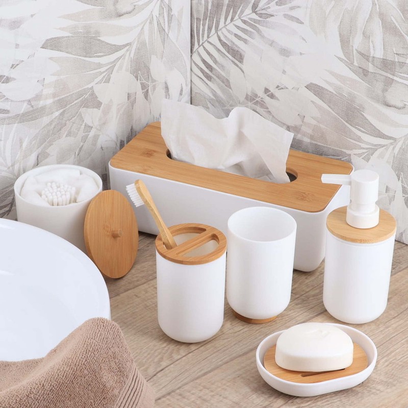 White Soap and Lotion Pump Dispenser Padang with Bamboo Top