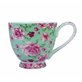 YUESITE 16oz Bone China Coffee Mugs for Women Mugs Flora Coffee Tea Cups Novetly Coffee Cups Gift for Women Mom Friends (green rose)