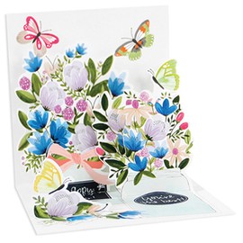 Up With Paper Mason Jars with Sparkling Glitter Flowers and Butterflies 3-Inch 3D Mini Pop-Up Blank/All Occasion Greeting Card